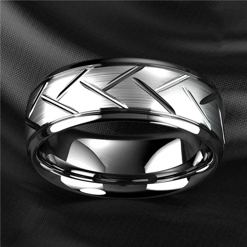 Fashion Creative Black Silver Groove Cut Ring Diagonal Arc Solid Color Ring Engagement Ring Anniversary Gift