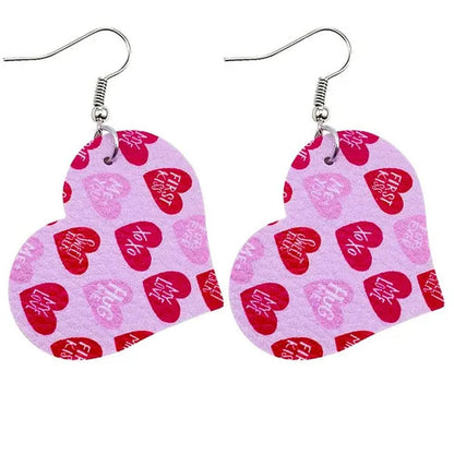 Europe and America 2021 New Valentine'S Day Leather Heart-Shaped Love Red Lips Double-Sided Printing PU Earrings