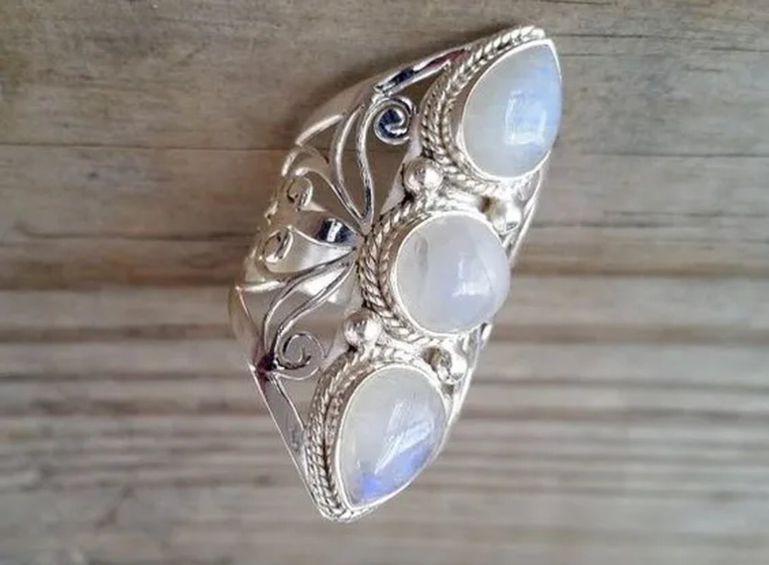 Luxury Bridal Wedding Jewelry Dazzling  Natural Moonstone Ring Princess Engagement Wedding Party Unique Exquisite Ring Size 4-12