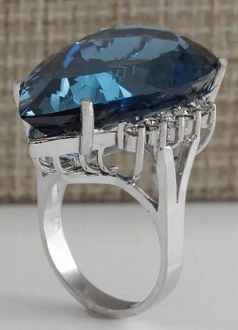 Women Jewelry 925 Sterling Silver Large Natural 7.86CT Dark Blue Sapphire Gemstone Ring