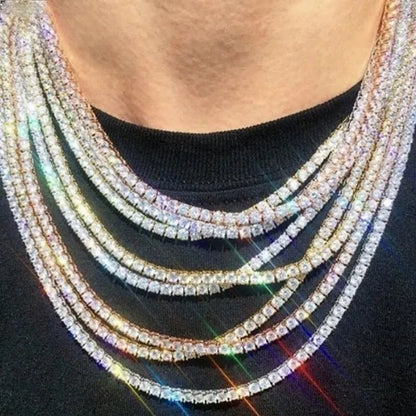 Necklace for Women Gorgeous Men's Gold Tennis Chain Icy Diamonds Hip Hop Choker Chain Necklace Bling Jewelry 18-30 Inches