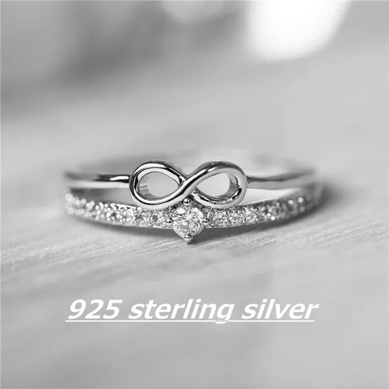 Fashion Silver colorRing for Women Diamond Infinity Love Rings Engagement Wedding Ring Party Female Jewelry Promise Rings Wedding Band Size 5-11 Bague Femme