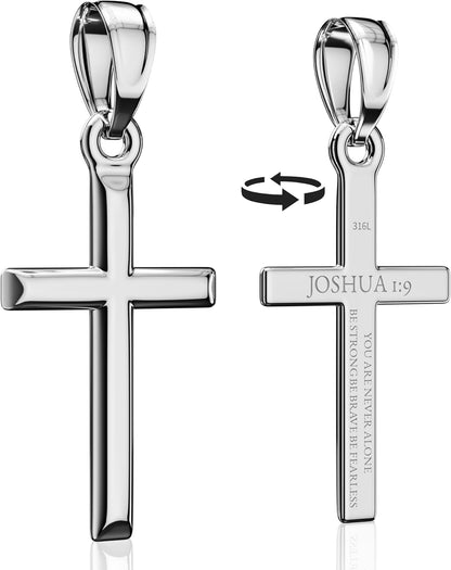 Cross Pendant Necklace with Bible Verse - Top-Grade 316L Stainless Steel, Sleek Polished Design, Skin-Friendly, Christian Jewelry for Men and Women