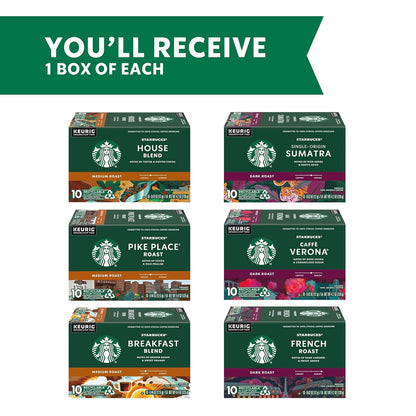 K-Cup Coffee Pods, Medium and Dark Roast Coffee Variety Pack for Keurig Brewers, 100% Arabica, 6 Boxes (60 Pods Total)