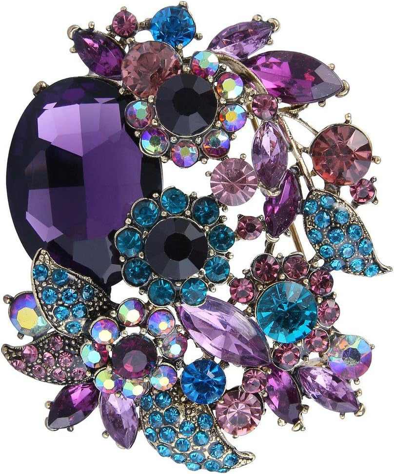 Rhinestone Crystal Party Flower Leaf Vine Brooch