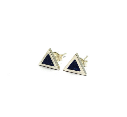 Triangle Lapis Lazuli Mosaic Micro Mosaic Sterling Silver Stud Earrings, Semi Precious Gemstone by Hstudio
