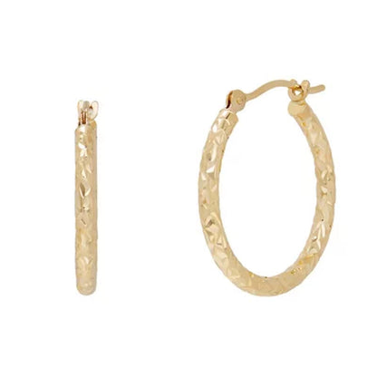 14K Yellow Gold Diamond-Cut Hoop Set