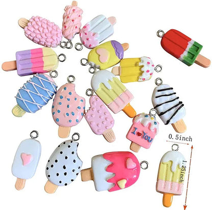 30pcs Random Colorful Ice Cream Pendant Charms, Eco-friendly Resin Ice-Lolly Shape Pendant Charms for Necklace Bracelet Key Chain DIY Jewelry Making Pendants