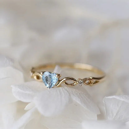 Women Dainty 18K Gold Plated Iceblue Heart Shaped Sapphire Diamond Gemstone Ring