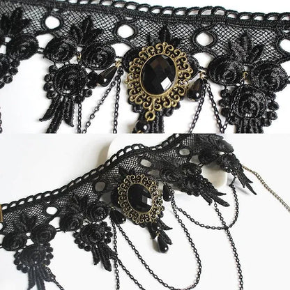 Black Lace Necklace Chokers Vintage Style Female Gothic Wedding Red Rose Crystal Diamond Pendant Collarbone Necklaces Chain Accessories for Women Girls