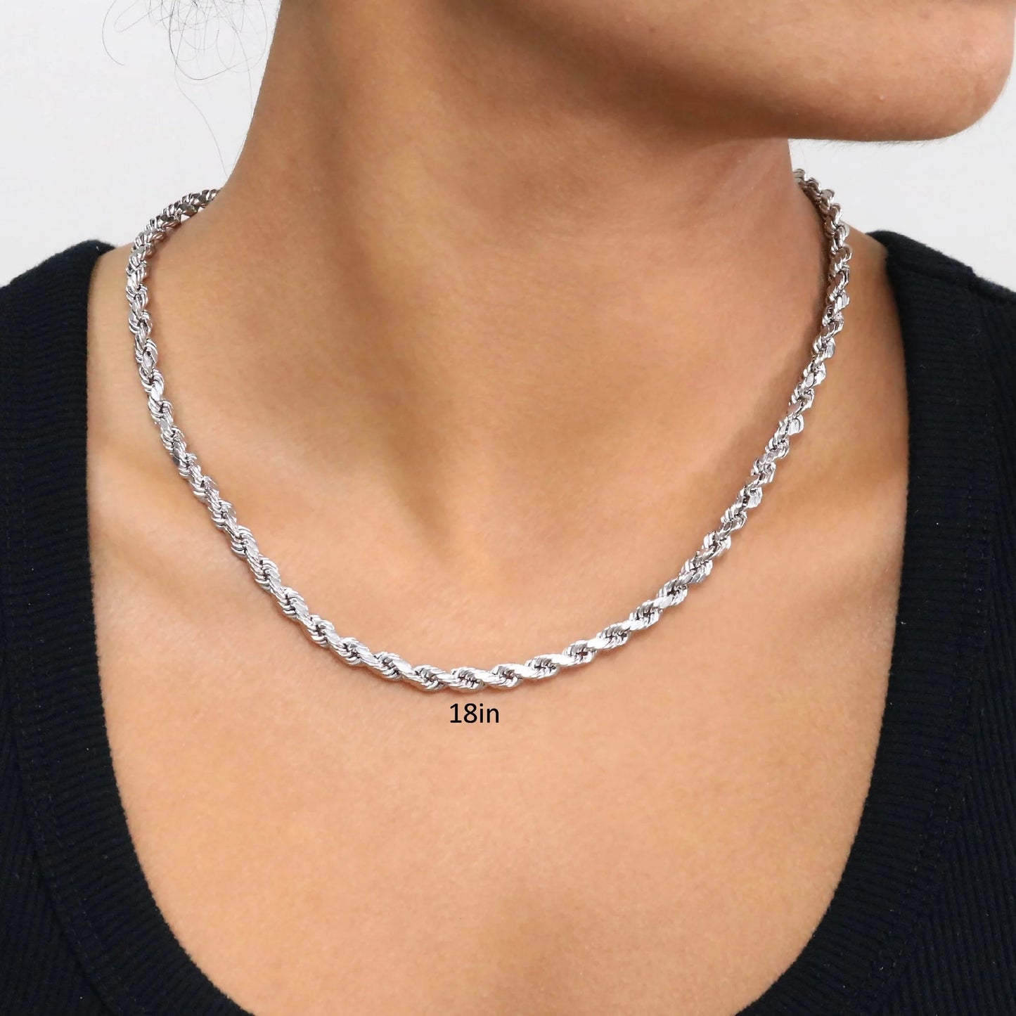10K White Gold 5Mm Rope Chain Diamond Cut Pendant Necklace, Mens Jewelry 18" - 30"