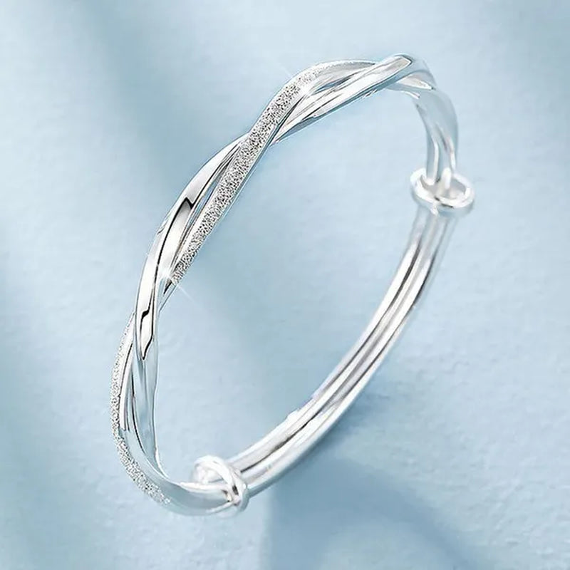 925 Sterling Silver Original Pretty Weave Bangles Bracelet for Women Fashion Party Wedding Engagement Jewelry Adjustable