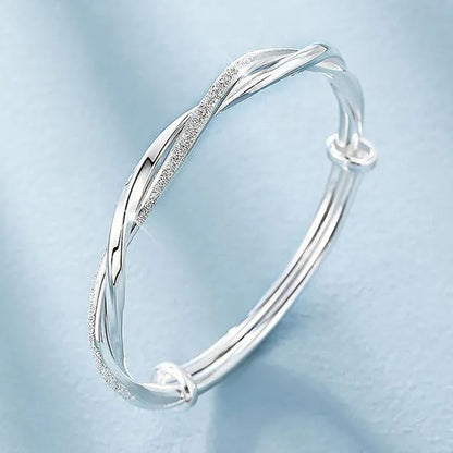 925 Sterling Silver Original Pretty Weave Bangles Bracelet for Women Fashion Party Wedding Engagement Jewelry Adjustable