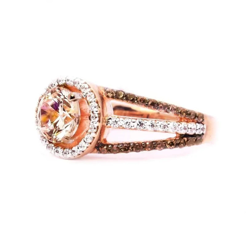 Luxury Exquisite Women's  Round Garnet & White Sapphire & Black Topaz Ring K Rose  Gemstone Diamond Charm Crystal Bride Princess Wedding Engagement Band Ring Size 6 7 8 9 10
