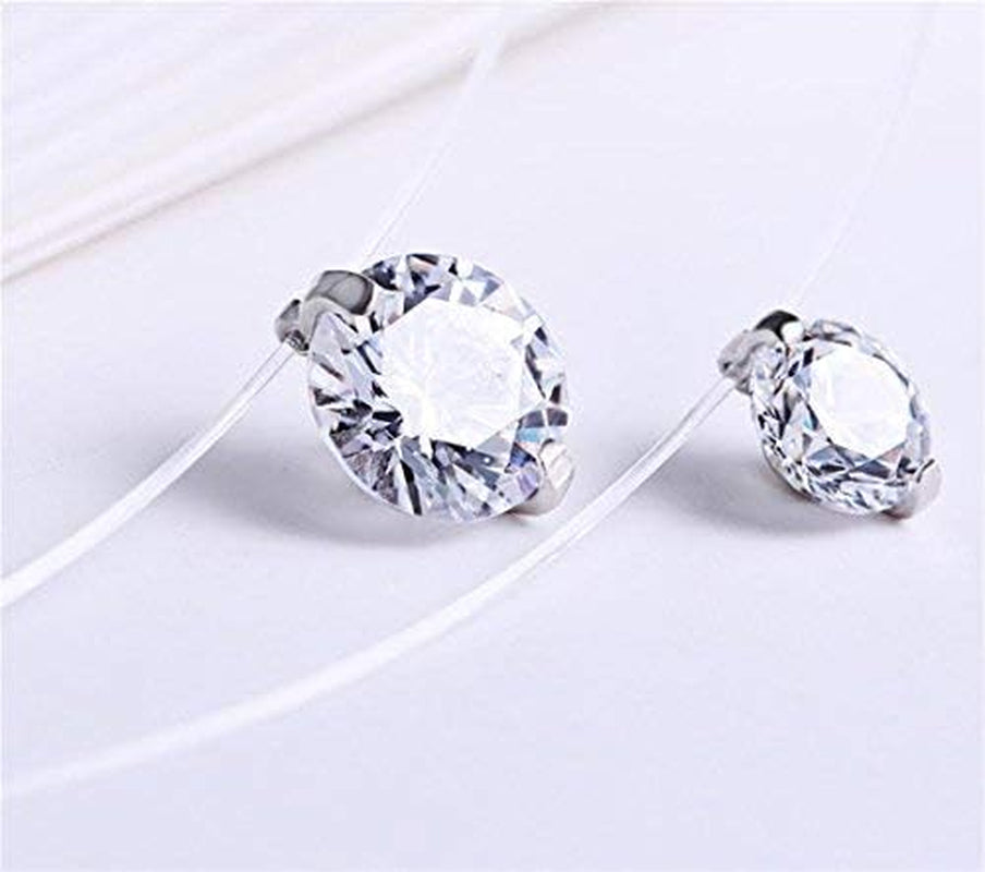 S925 round Fish Line Two Claws Cut Clear Cubic Zirconia Pendant Necklace (Silver)