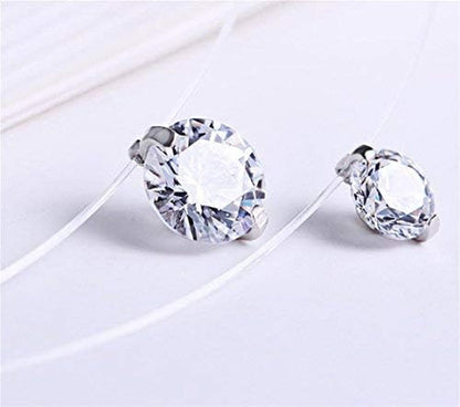 S925 round Fish Line Two Claws Cut Clear Cubic Zirconia Pendant Necklace (Silver)