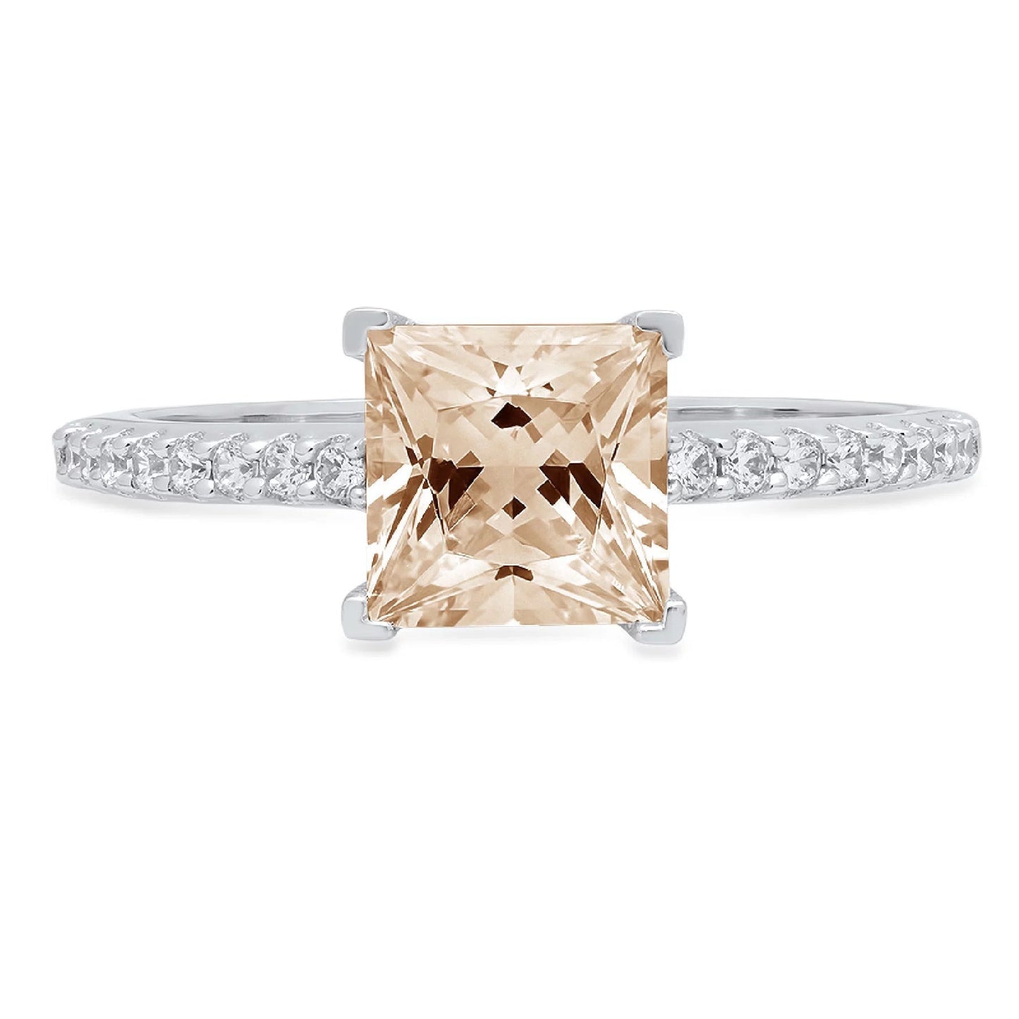 1.66Ct Princess Cut Champagne Simulated Diamond 14K White Gold Anniversary Engagement Ring Size 6