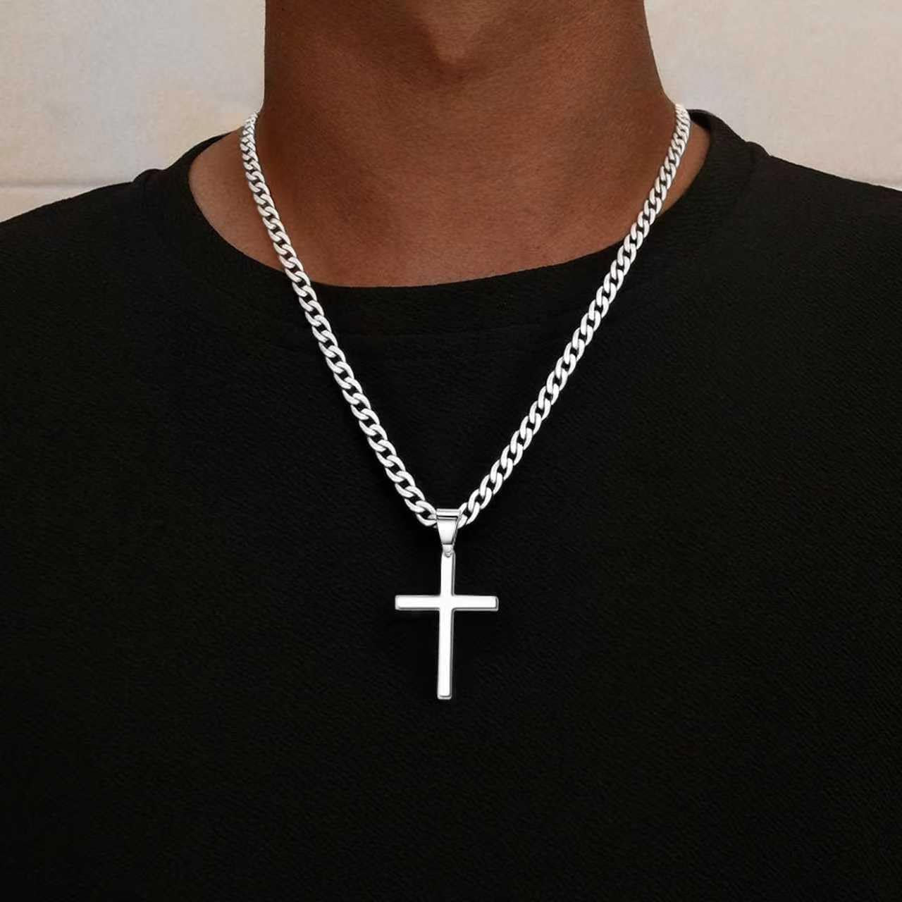 925 Sterling Silver Cross Necklace for Men, 5Mm Italian Diamond Cut Cuban Link Curb Chain Cross Necklace for Men Jewelry 16 18 20 22 Inch