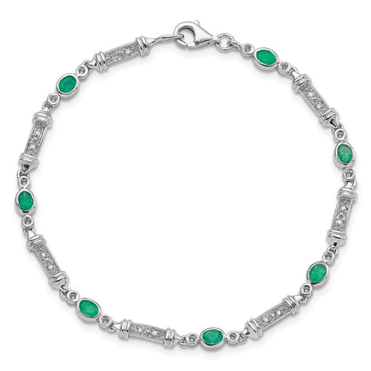 Sterling Silver Rhodium-Plated Emerald and Diamond Bracelet