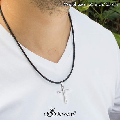 Stainless Steel Cross Braided Rope Cord Necklace for Men Women 18-24'' Inches