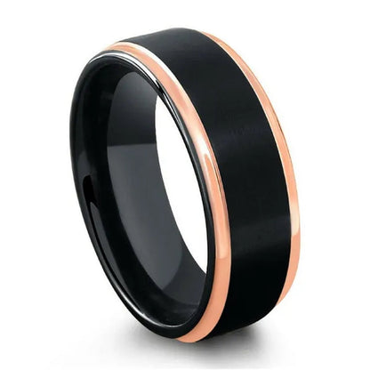 Men's black tungsten ring with rose gold edge plating wedding band for men jewelry ring size 6-13