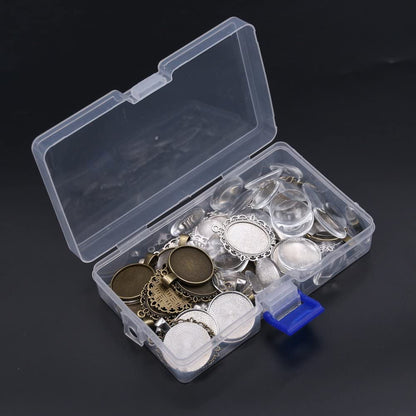 64-Pieces Pendant Set, 16Pcs Oval Pendant Trays and 16Pcs round Bezels with 32Pcs Glass Cabochon round Clear Dome Tiles for Crafting DIY Jewelry Making