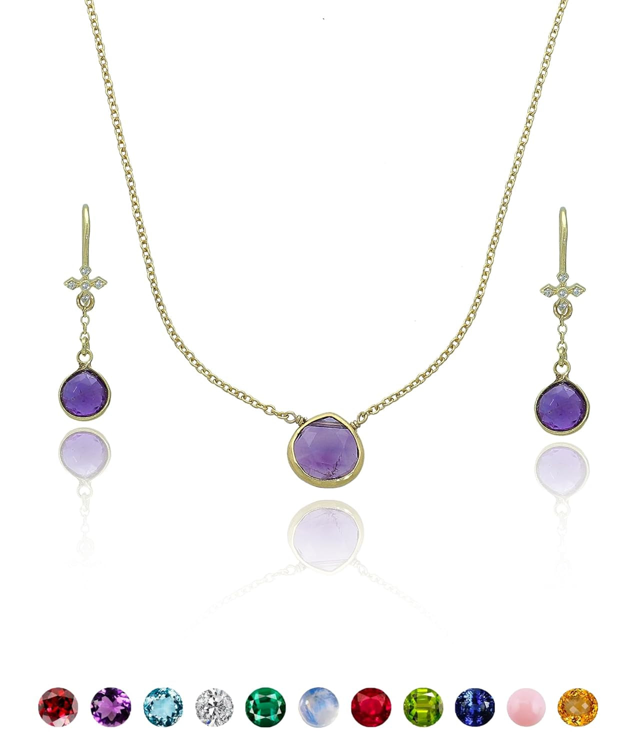 Amethyst Necklace for Women - Authentic 925 Sterling Silver Necklace 18K Gold Jewelry, Dainty Heart Necklace Earring Set for Teen Girls, February Birthstone Gift for Mothers Day