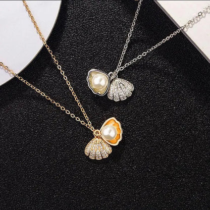 Exquisite Romantic Shell Pendant Women's Necklace Creative Fashion Faux Pearl Silver Plated Jewelry Accessories Birthday Gifts