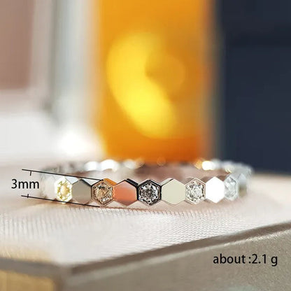 Women's fashion silver-plated honeycomb hexagon diamond ring rose gold -plated jewelry bridal engagement party ring wedding jewelry gift (size 5-11)
