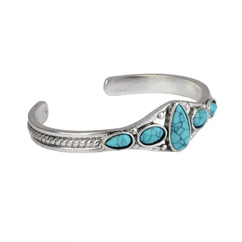 Women Vintage Jewelry Soild Sterling Natural Gemstone Turquoise Bracelet Adjustable Wedding Engagement Jewelry