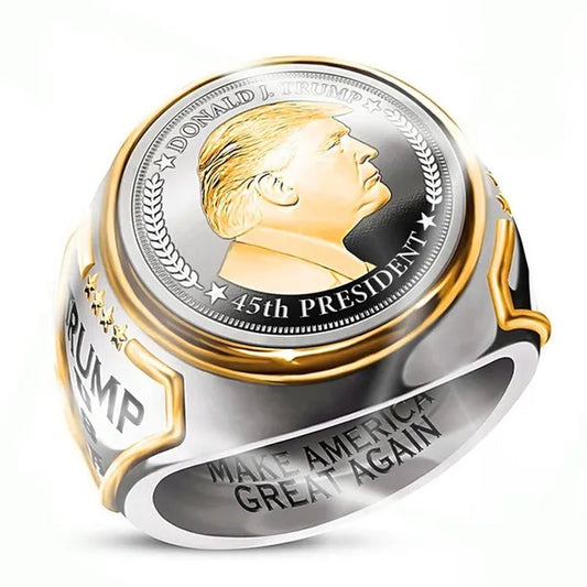 President Trump Ring,Gold Platedmens Ring,Handmade Ring,Hip Hop Ring ,Mens Band Ring,Vintage Mens Ring,Gold Platedhandmade Ring,Elegant Men'S Ring