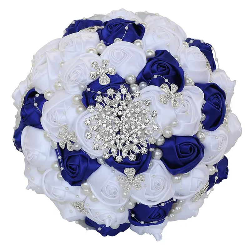 21CM Silk Rose Pearl Rhinestone New Style Bridal Bouquet Wedding Supplies Diamond Brooch Bouquet Bridesmaid Holding Flowers