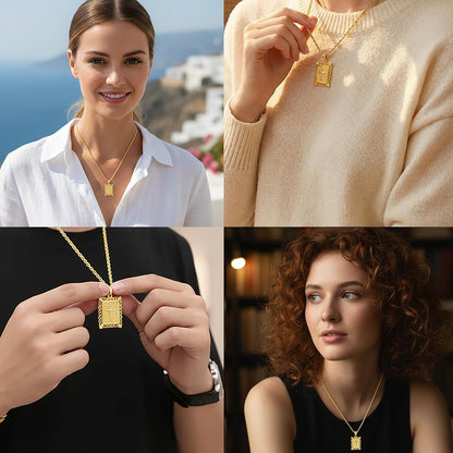 Cross Pendant Necklace for Women Men, 14K Gold/Silver Plated Square Faith Christian Figaro Chain Religious Jewelry Gift for Christian