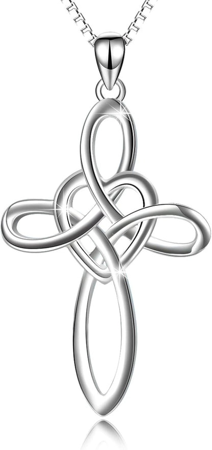 Celtic Knot Cross Necklace Sterling Silver Infinity Love Heart Pendant Necklace