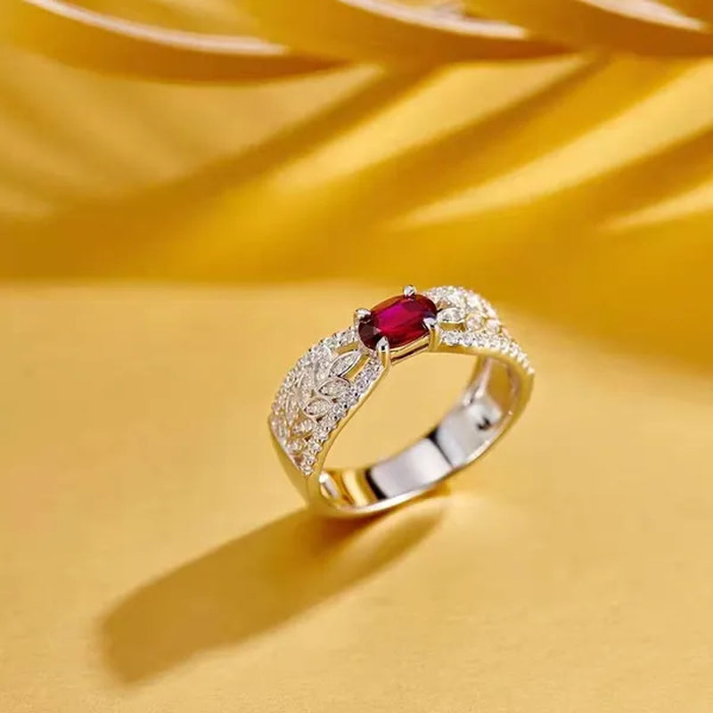 Women Exquisite 925 Sterling Silver Red Ruby Gems Fully-jewelled Princess Rings Jewel