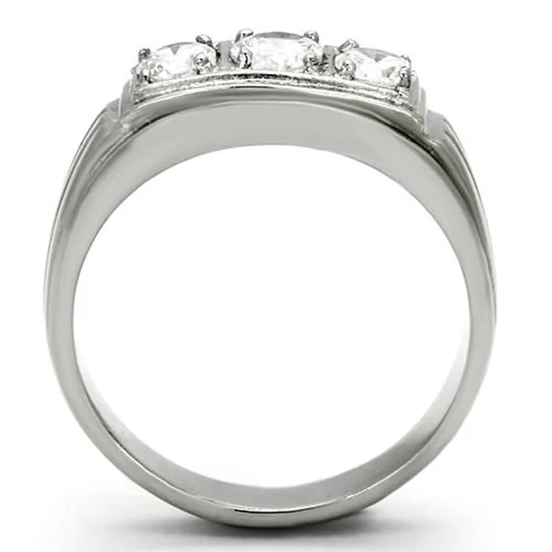 Men'S round Cut Simulated Diamond Silver Stainless Steel 316 Ring Sizes 8-13