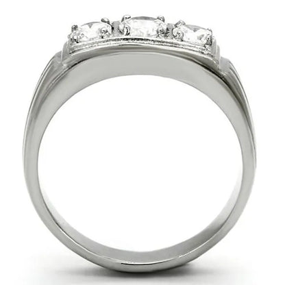 Men'S round Cut Simulated Diamond Silver Stainless Steel 316 Ring Sizes 8-13