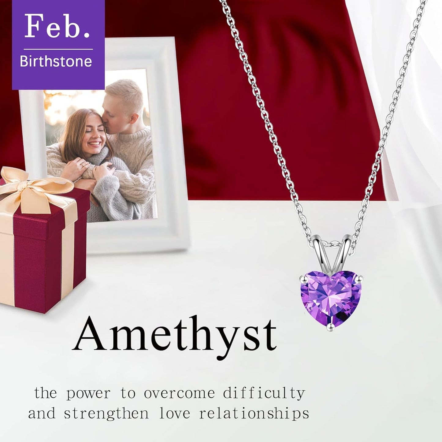 Heart Birthstone Necklace for Women - Dainty Heart Birthstone Pendant Sparkle 925 Sterling Silver Necklace Anniversary Birthday Gifts for Women Mom Wife Daughter Grandma Jewelry Gifts