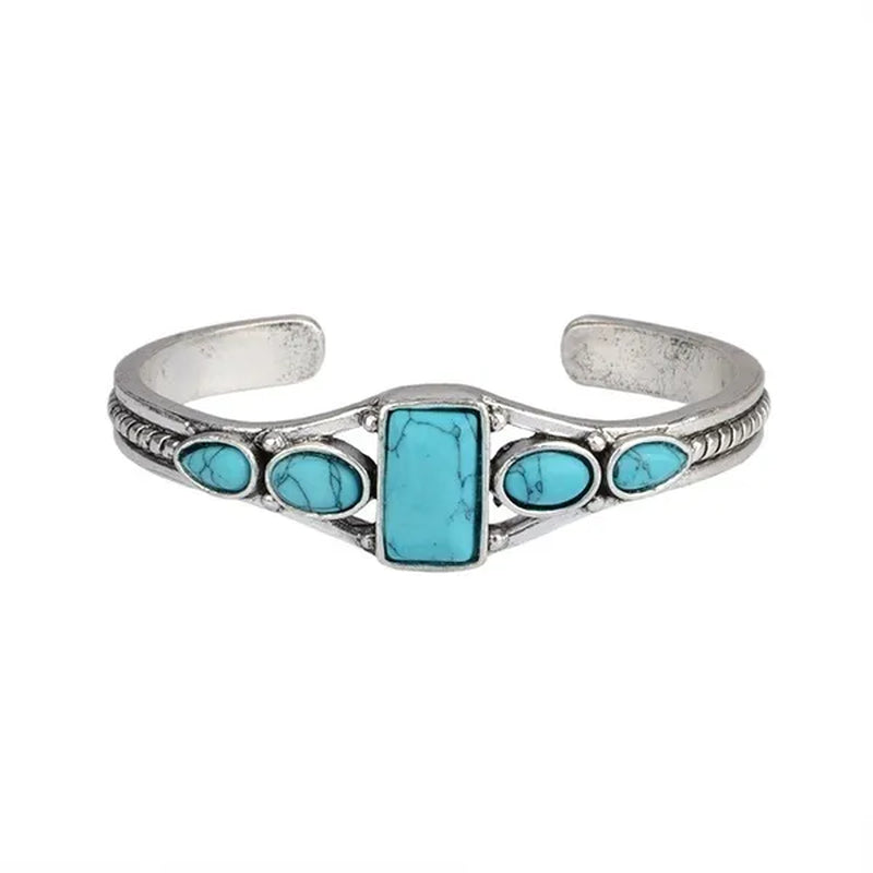Women Vintage Jewelry Soild Sterling Natural Gemstone Turquoise Bracelet Adjustable Wedding Engagement Jewelry