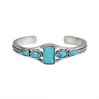 Women Vintage Jewelry Soild Sterling Natural Gemstone Turquoise Bracelet Adjustable Wedding Engagement Jewelry
