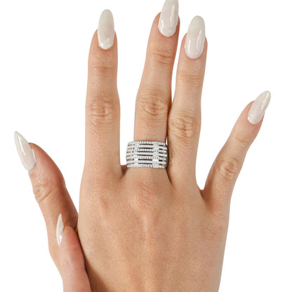 1 Carat Baguette and round Colorless Diamond Band Ring in Sterling Silver for Women