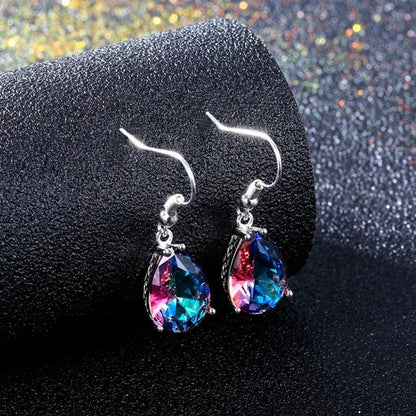 925 Sterling Silver 10 * 14 Mystic Rainbow Topaz Gemstone Hook Earrings