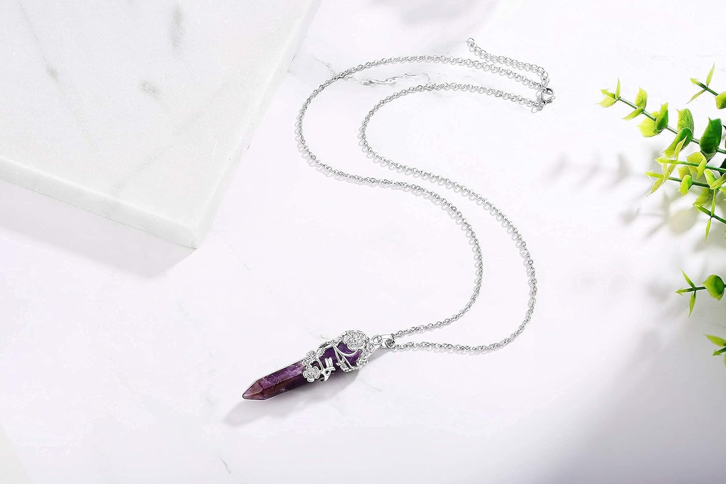 Crystal Necklace Flower Wrapped Point Pendant Necklaces Reiki Healing Crystals Stone Necklaces Gemstone Quartz Jewelry for Women