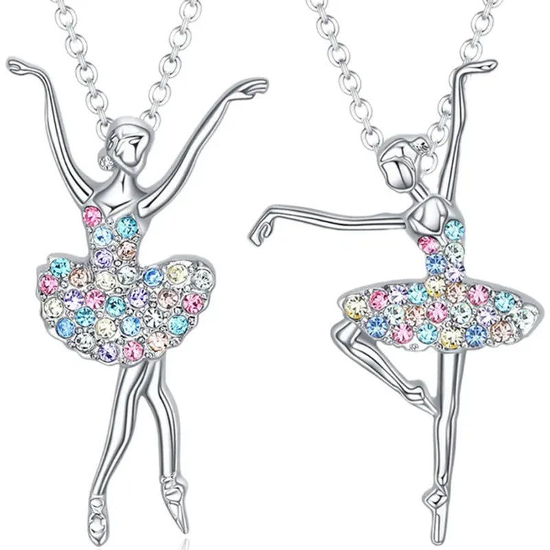 Elegant Fashion Creative Girl Necklace Ballet Sister Necklace Gift Suitable for Female Personality Creative Rainbow Dancer Dance Friendship Pendant Necklace Jewelry Suitable for Sister Friend Birthday Party Jewelry Anniversary Gift