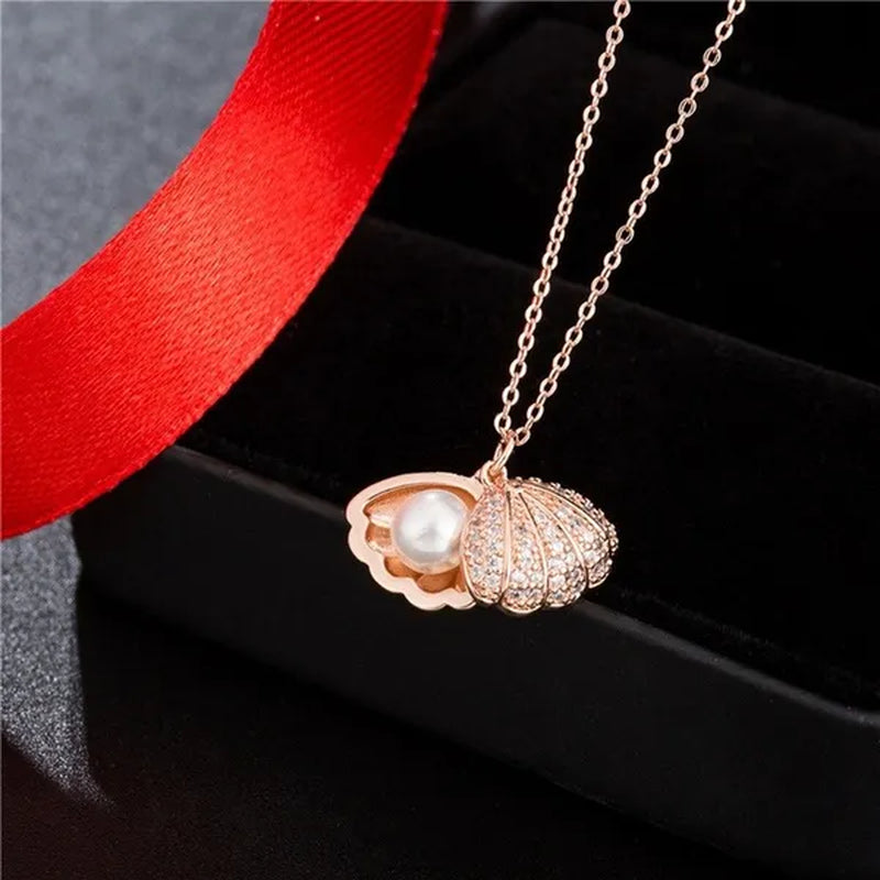925 Sterling Silver Natural Pearl Pendant Necklace Sterling Pearl Conch Shell Pendant Necklace Lady Necklace Women Jewelry