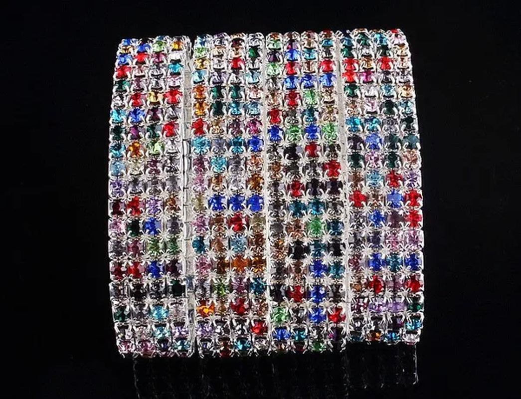 Wholesale Lots bulk JOb 12Pcs Colorful Spring Rhinestone Bracelet Silver 4Row CZ Inlay Gift Fashion Jewelry Party Wedding Xmas Gift