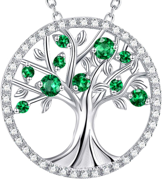Tree of Life Necklace for Women May June Birthstones Emerald Pearl Necklace for Wife Birthday Gifts for Mother S925 Sterling Silver
