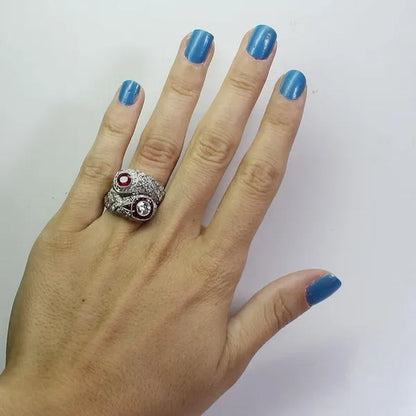Antique Art Deco 925 Sterling Silver Ruby & White Sapphire Snake Ring Size 5 6 7 8 9 10 11 12