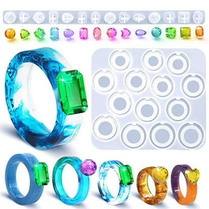 1 Set Valentine's Day Rings UV Crystal Epoxy Mold Dove Egg Diamond Ring Silicone Mould DIY Crafts Jewelry Pendants Earrings Necklace Casting Tools GZQ