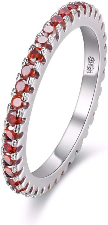 2Mm Micro Pave Cubic Zirconia Eternity Band Stack Ring Silver Color Wedding Jewelry for Women Y115